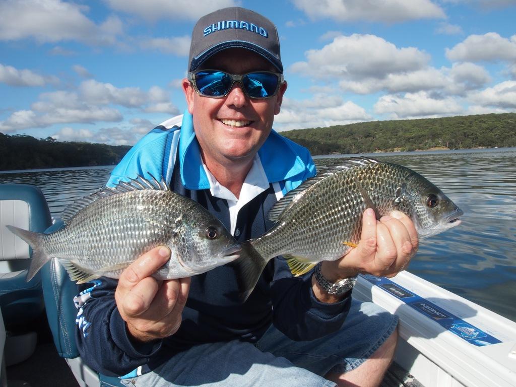 John from Fergos atckle with his first bream caught while using blades in section of the deep water in the Port Hacking © Gary Brown